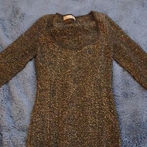 Anthropologie Black & Gold Sparkle V-Neck Sweater